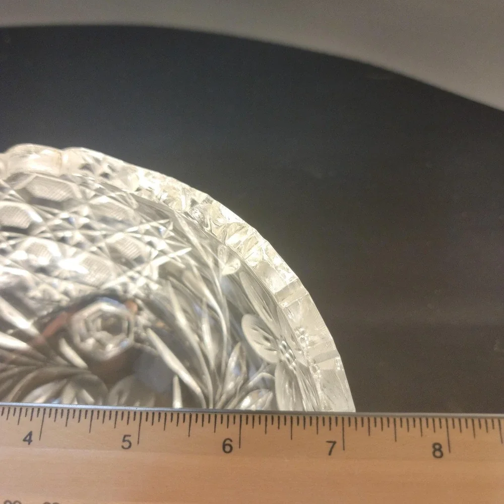Vintage 3 Footed Cut Crystal Bowl Floral Intaglio Starburst Candy Dish